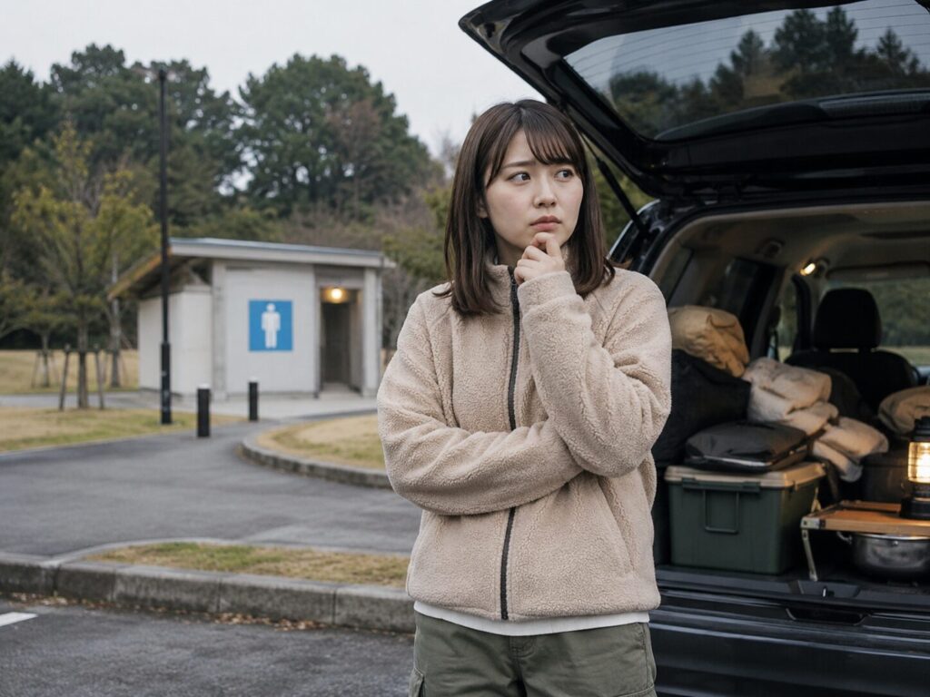 車中泊でトイレのことで悩んでいる女性