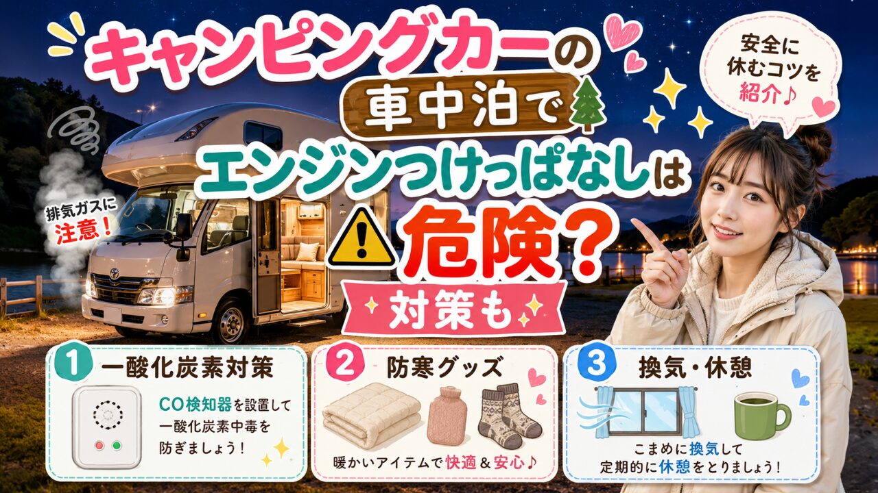 キャンピングカーの車中泊でエンジンつけっぱなしは危険？対策も