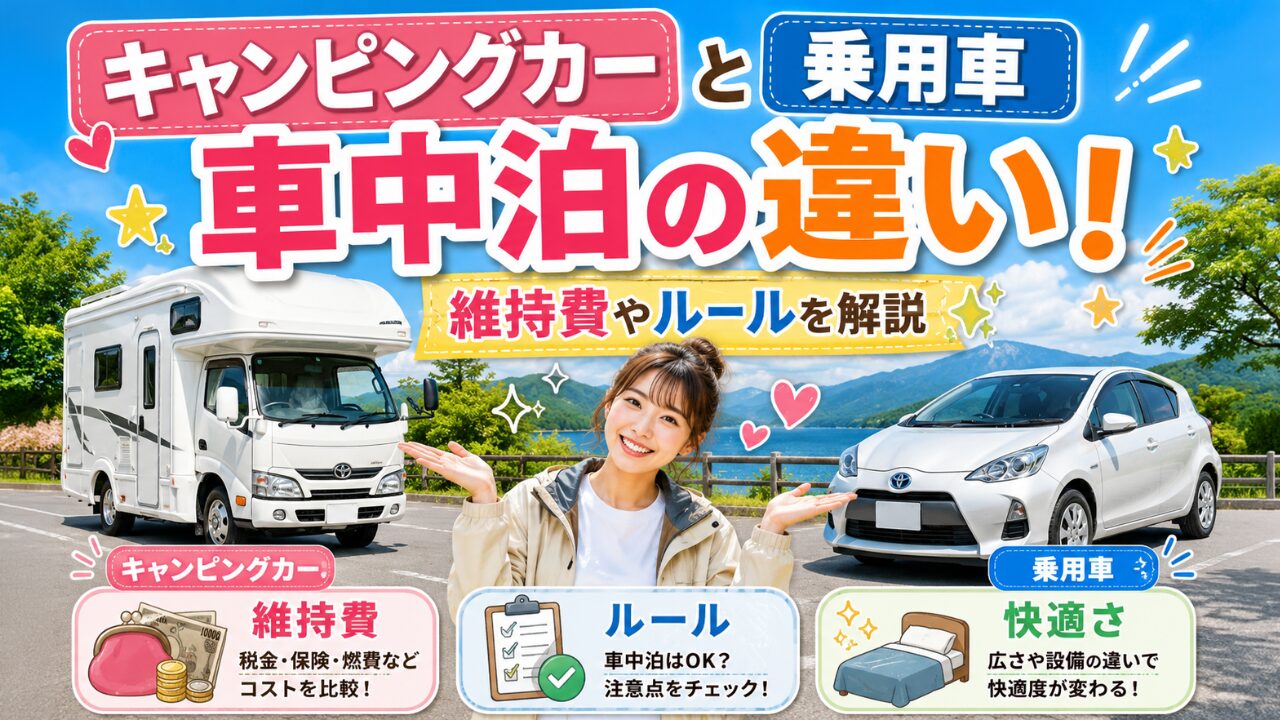 キャンピングカーと乗用車の車中泊の違い！維持費やルールを解説