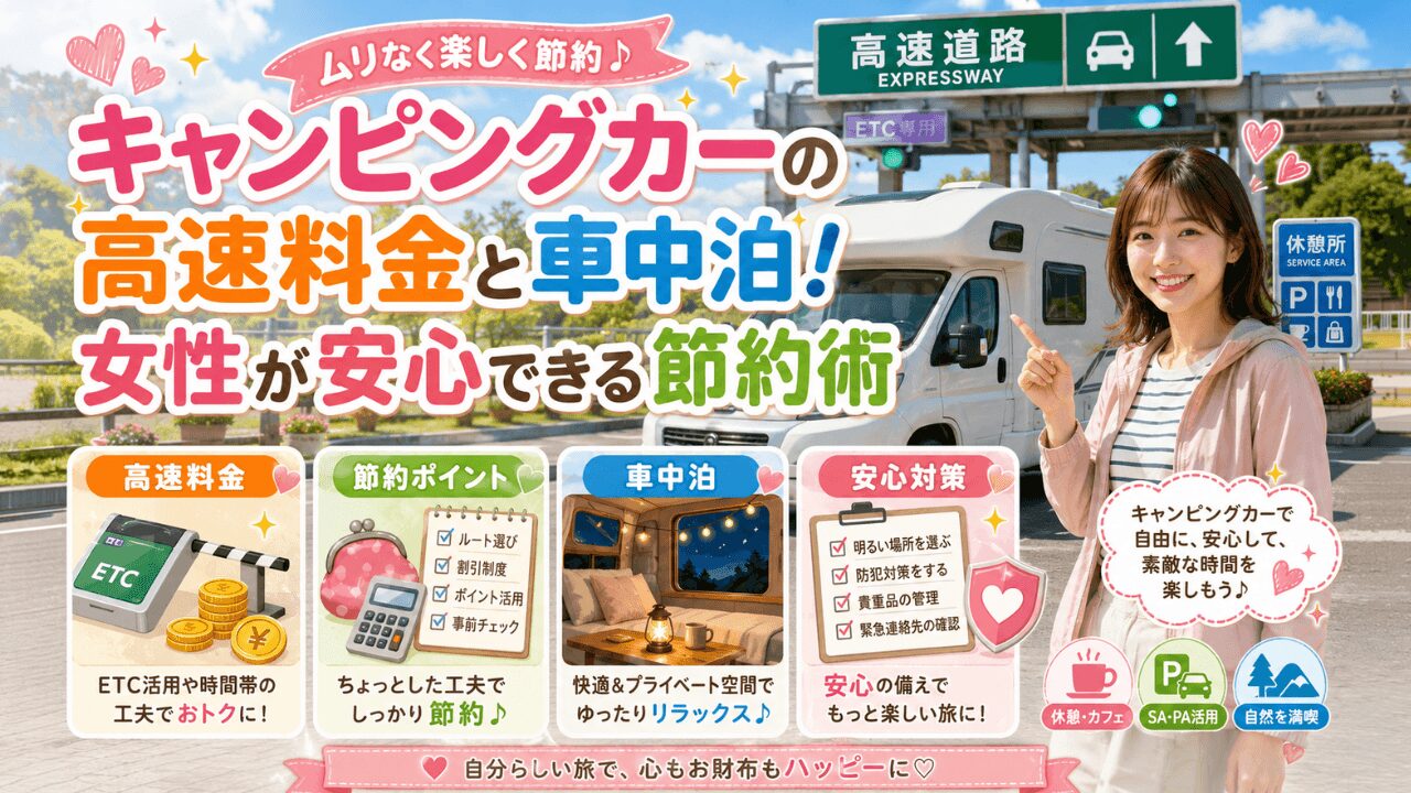 キャンピングカーの高速料金と車中泊！女性が安心できる節約術