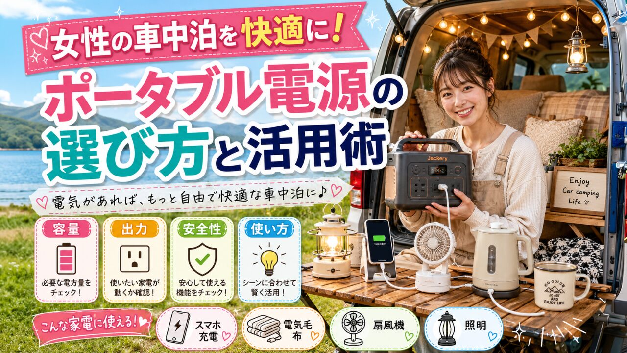女性の車中泊を快適に！ポータブル電源の選び方と活用術