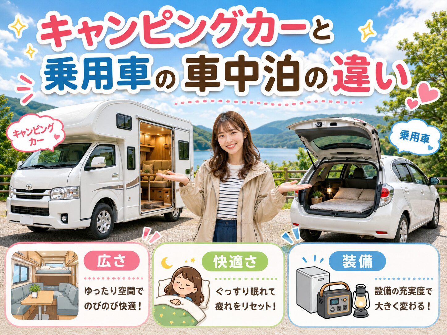 キャンピングカーと乗用車の車中泊の違い