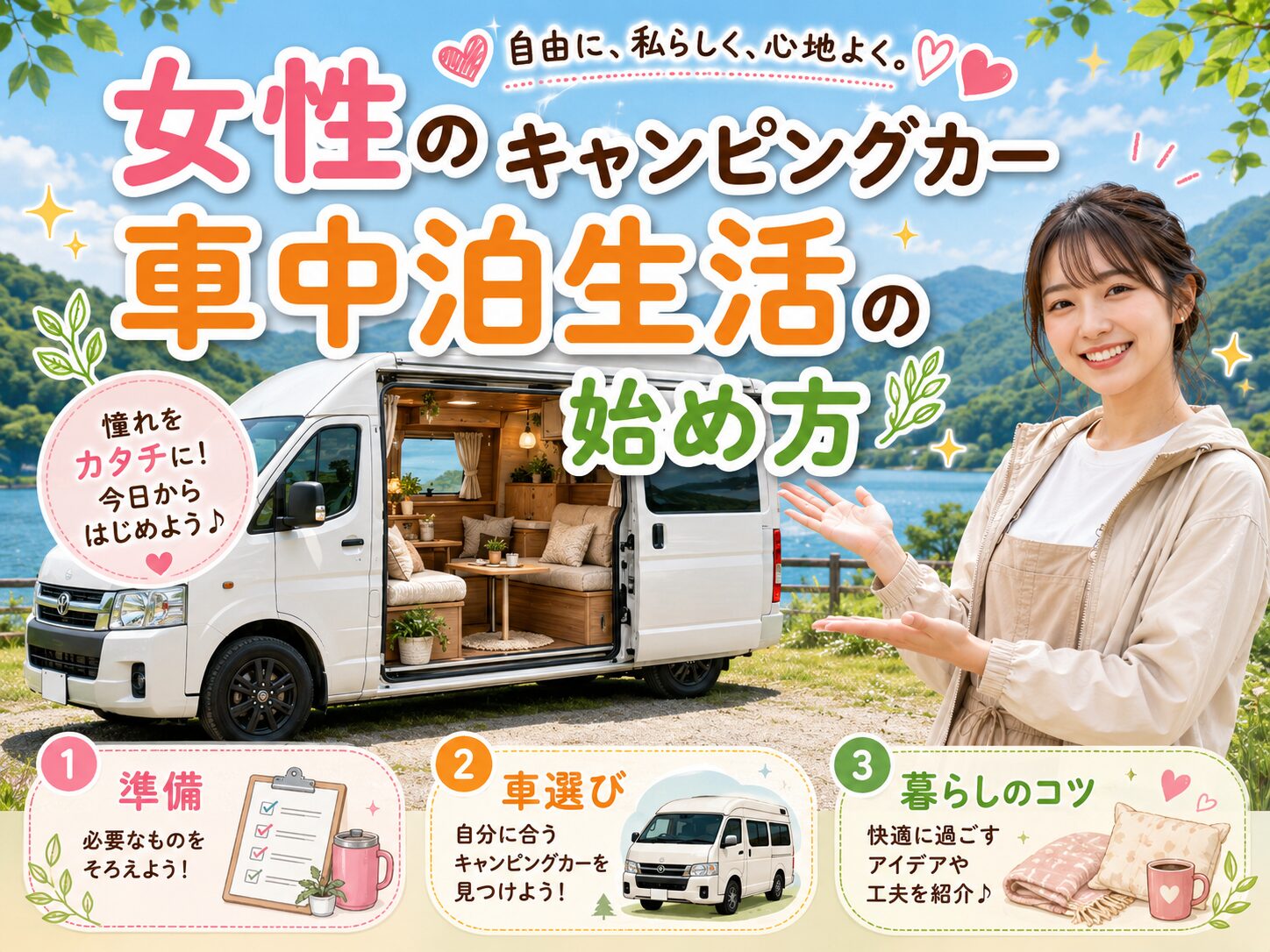 女性のキャンピングカー車中泊生活の始め方