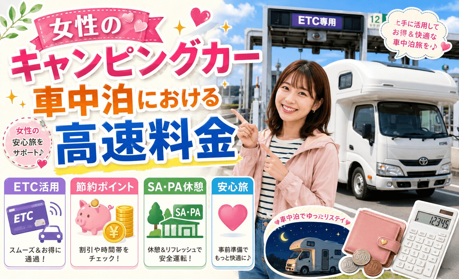 女性のキャンピングカー車中泊における高速料金
