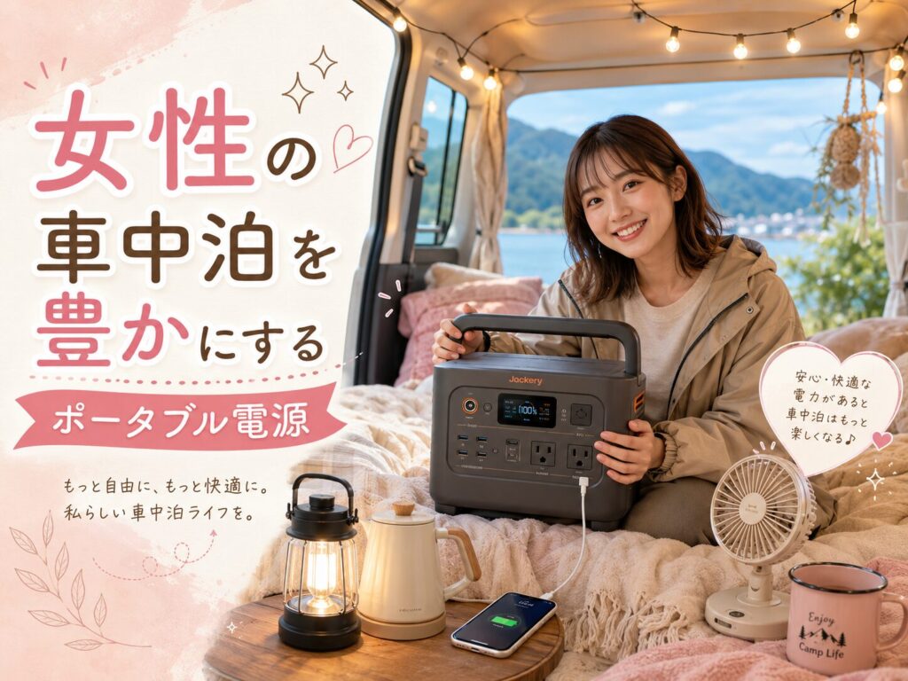 女性の車中泊を豊かにするポータブル電源