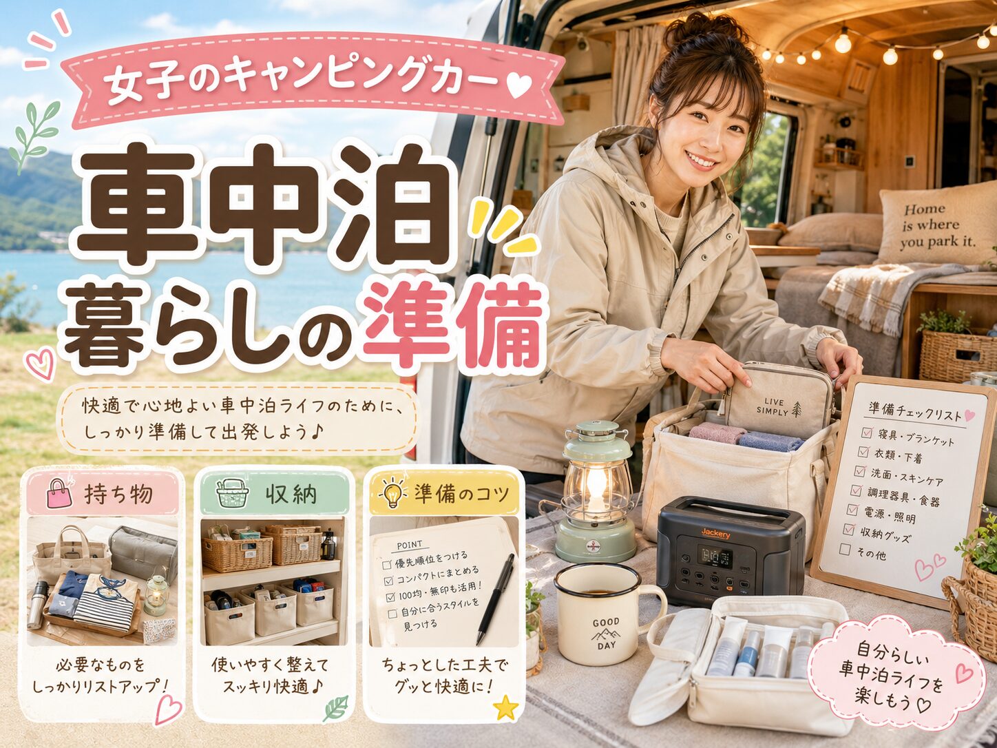 女子のキャンピングカー車中泊暮らしの準備