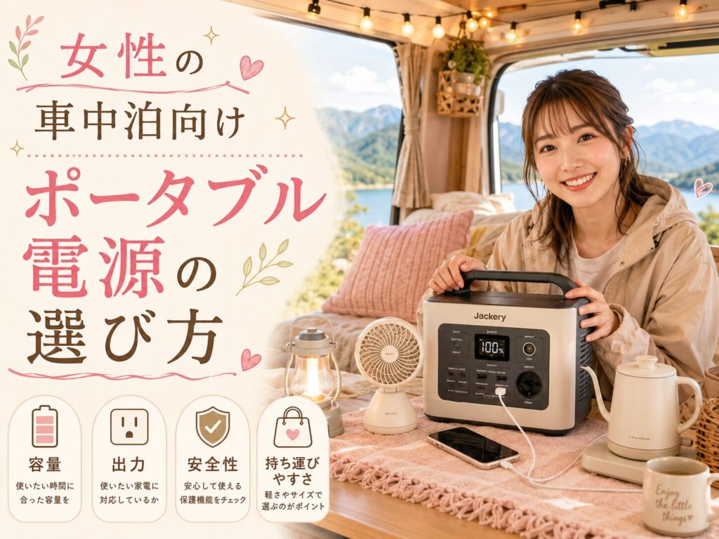 女性の車中泊向けポータブル電源の選び方