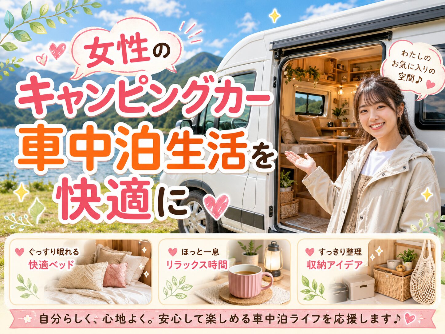 女性のキャンピングカー車中泊生活を快適に
