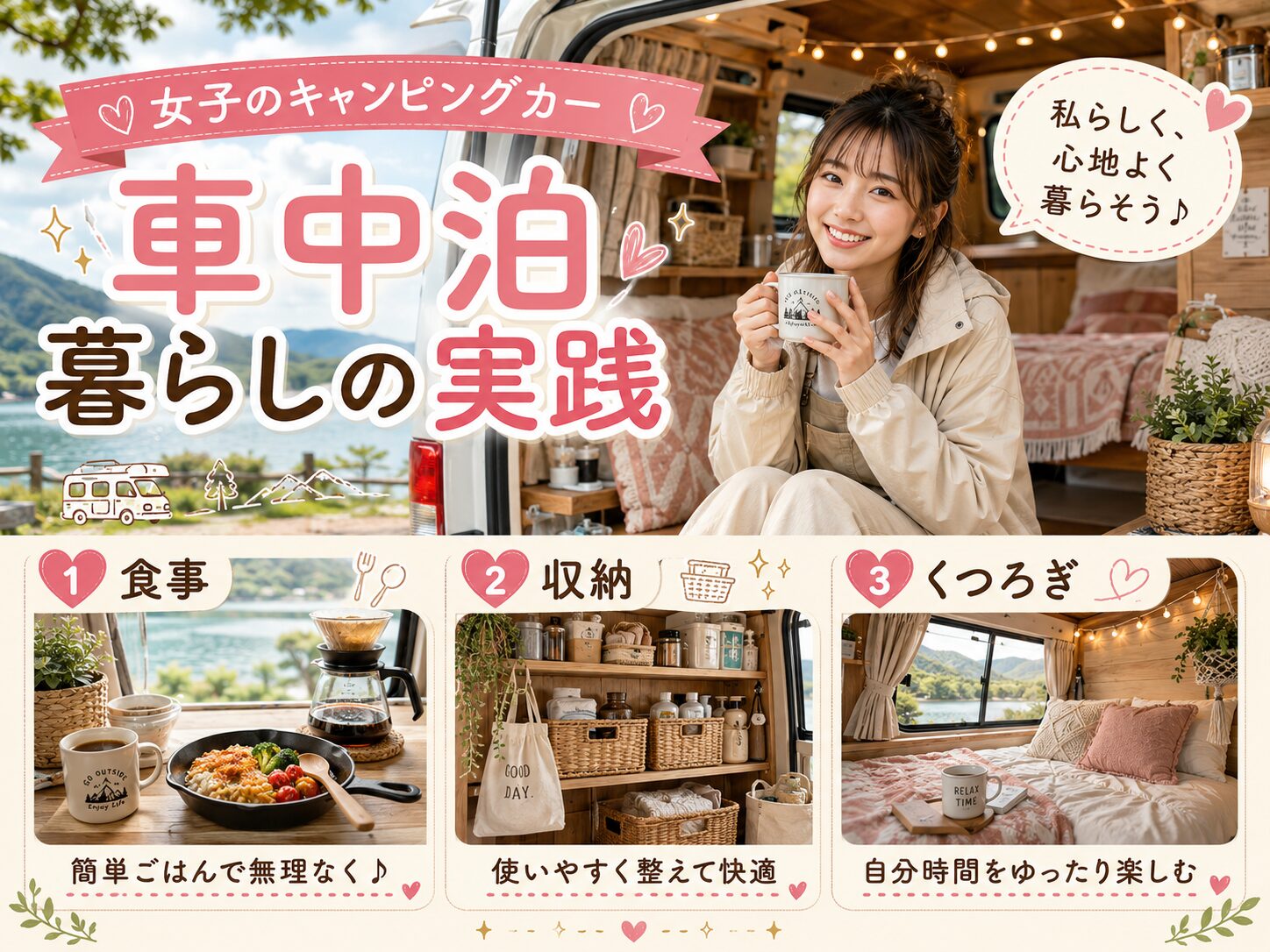 女子のキャンピングカー車中泊暮らしの実践