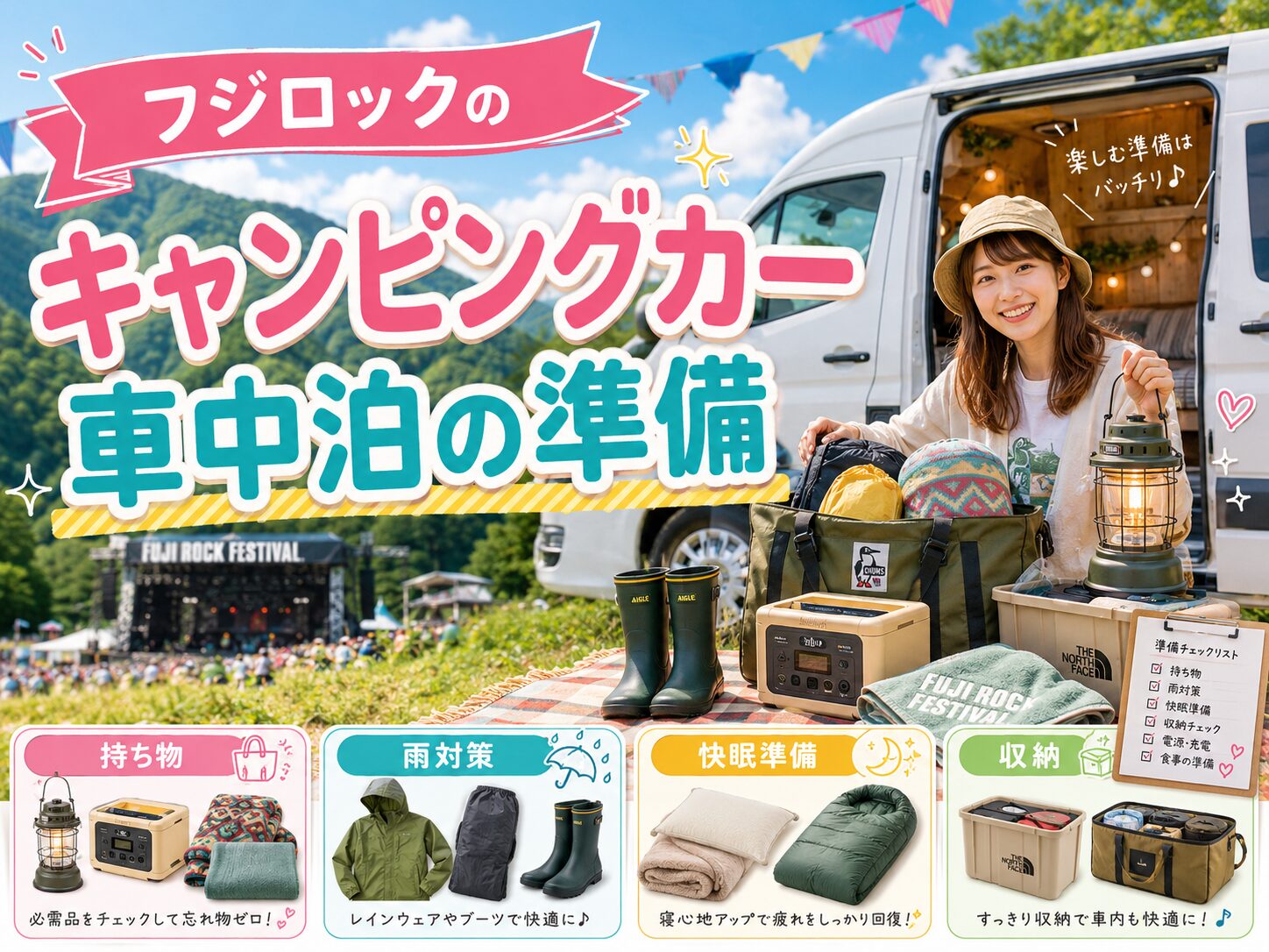 フジロックのキャンピングカー車中泊の準備