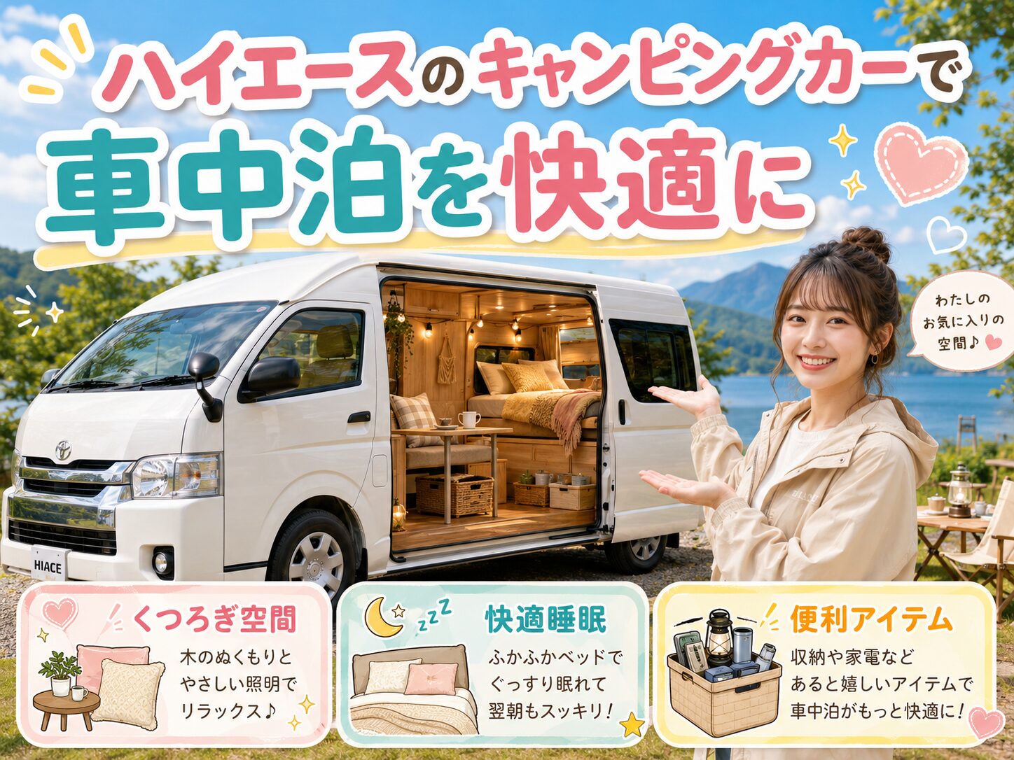 ハイエースのキャンピングカーで車中泊を快適に