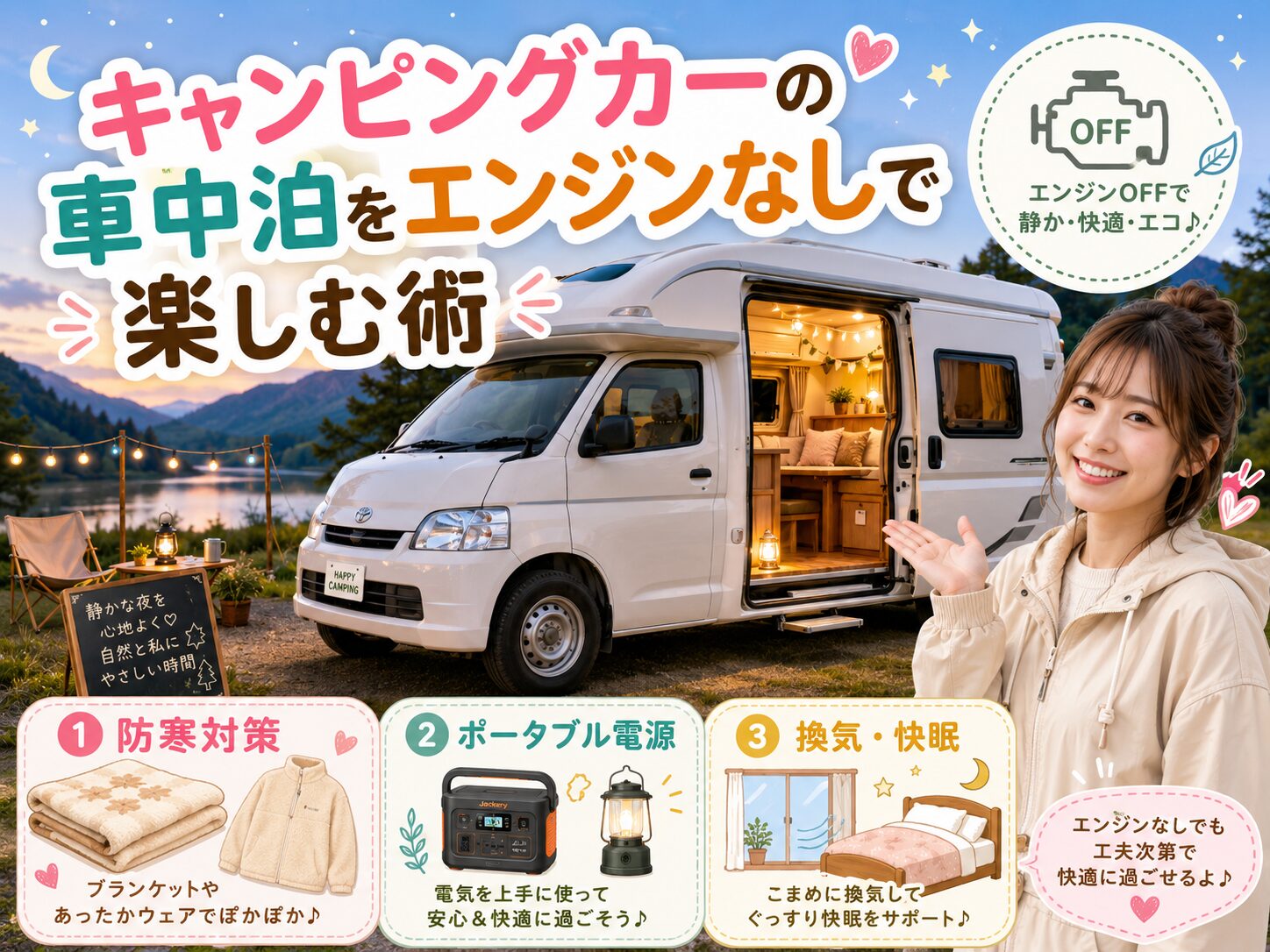 キャンピングカーの車中泊をエンジンなしで楽しむ術