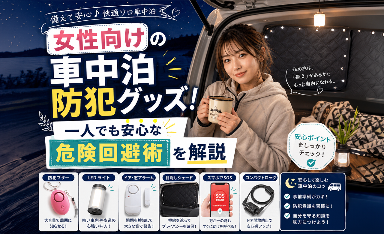 女性向けの車中泊防犯グッズ！一人でも安心な危険回避術を解説